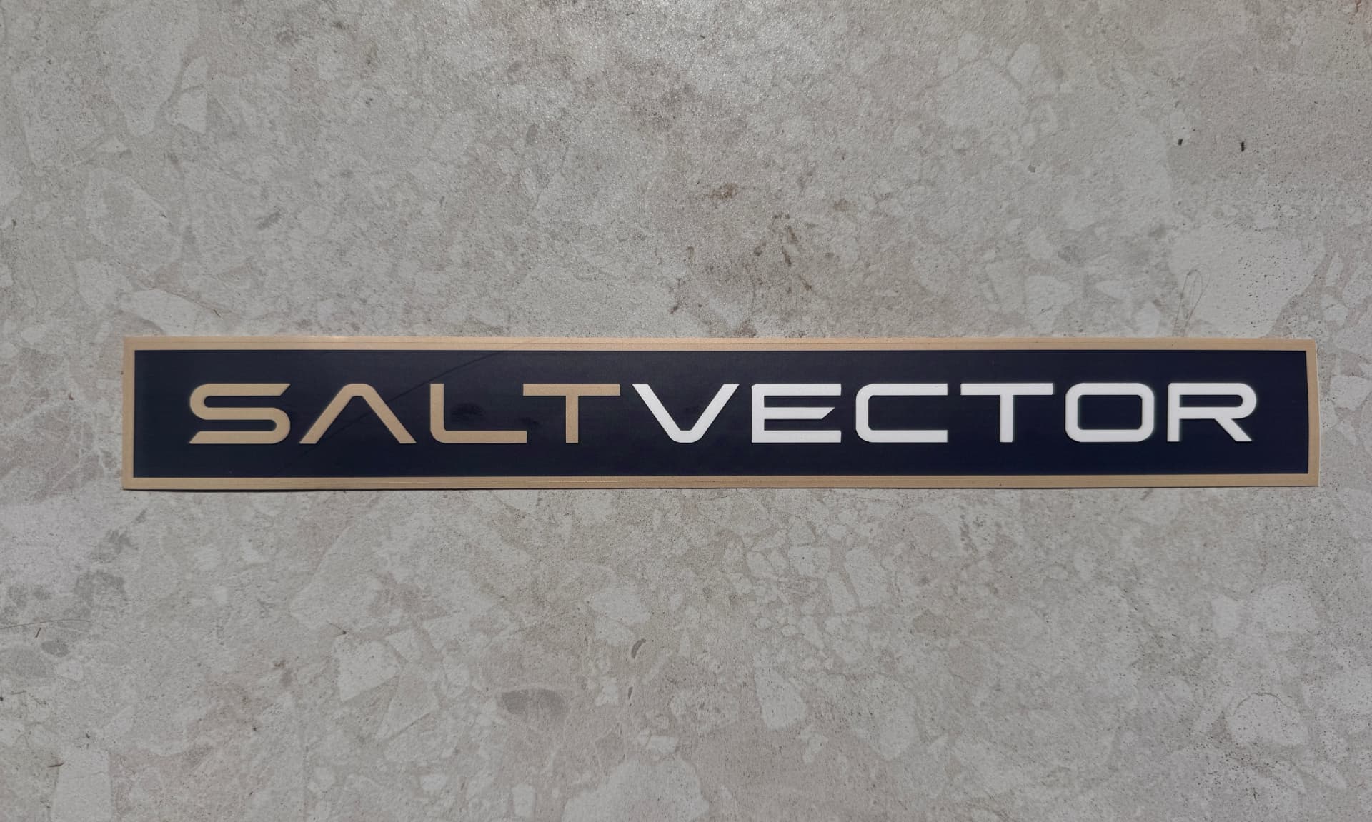 SALTVECTOR wordmark sticker photographed on concrete